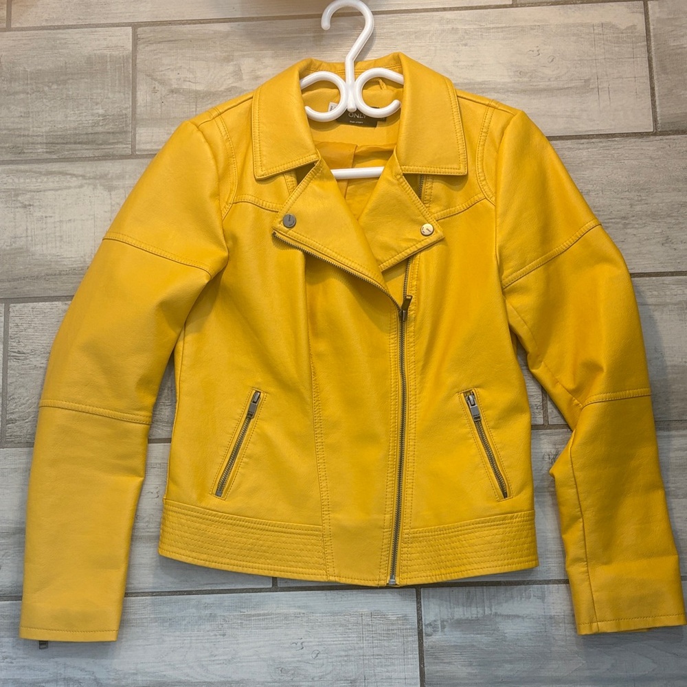 ONLY Women's Canary Yellow Vegan Leather Jacket